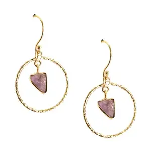 Dulcett India | Earrings For Women & Girls | Amethyst Stone Earrings For Women & Girls | Gold Plated Round Hoop Earrings | Minimalistic Earrings for Women & Girls (Lightweight Earrings)