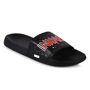 PERY-PAO Sliders Black Mens Stylish Flip Flop & Slippers