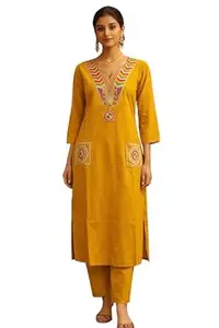 Aarika Womens Ethnic Wear Green Colour Thread Embroidery Cotton Kurti & Pant Set