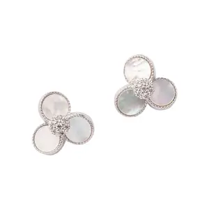 DELLIS 925 Silver Flower Mother Of Pearl Stud for Women and Girls (Silver)