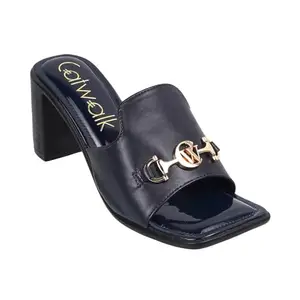 Catwalk Women Stylised Open Back Chunky Heels | For Women & Girls (BLUE,4 UK)