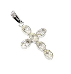 Rajasthan Gems Jesus Cross Pendant 925 Sterling Silver Cubic Zirconia Zircon Stone Women Men Unisex Handmade j474