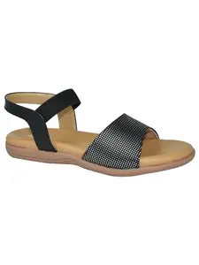 AJANTA Women Black Flat Sandal EL4005