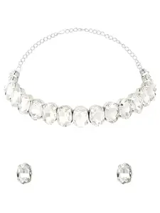 fabula Jewellery Silver Crystal Cubic Zirconia Choker Necklace Set - Party-Wear - For Women & Girls Stylish Latest (JRSET127_Z1)