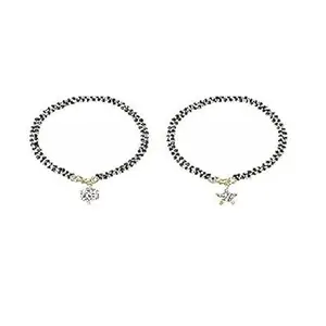 A-One Collection Designer Gold Plated Black Bangle Style Mangalsutra Hand Bracelet and Earring for Women - Set of 2 Pieces