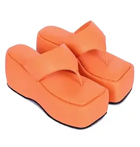 JM LOOKS Fashion Casual Wedges Orange Sandals Solid Comfortable Sole For Womens & Girls