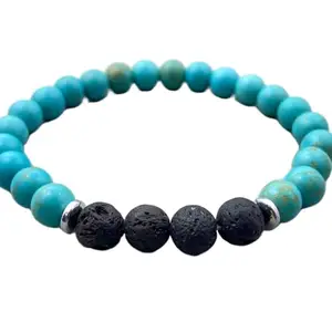 LKBEADS Turquoise & Black Lava Bracelet | Beaded Bracelet Handmade for Men And Women’s Fashion, Chakra Healing Jewelry|8mm Round|Smooth|Green & Black |SRC_LI_000614