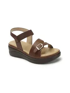 ICONICS Women's Solid Comfortable Backstrap Wedge Sandal for Office Festive Outdoor Use I ICN-NI-Wn-58 Brown 5 Kids UK