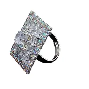UDGAM ESSENTIALS Classic Silver Toned & American Diamond Studded Adjustable Finger Ring