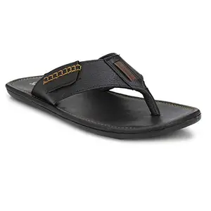 Shences Men's Black Faux Leather Slip On Casual Sandals