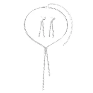 Peora Silver Plated Cubic Zirconia Studded Long Tassel Necklace with Drop Earrings Set Stylish Fashion Jewellery for Women & Girls