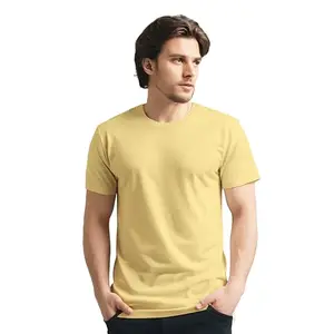 Rising Angel Round Neck Regular Fit Cotton T-Shirt for Men (X-Large, Yellow)
