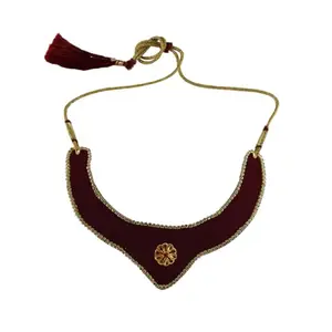 MAYA FASHION Multi Colour Kundun Stud Velvet Necklace Elegant Necklace for Girls & Women | Wedding | Festival All Occasions (Sku-nec6330)