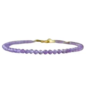 Gems_Hub Gold Plated Bracelet with Lavender Faceted Lavender Amethyst Beads – Round 3mm – For Men & Women|FIZA_LINK_04481