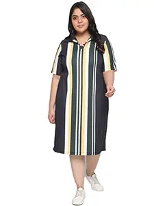 AMYDUS Women Plus Size Printed Polo Dress | Collared Neck | Short Sleeves | Smart Straight Fit | Knee Length | Western Dresses for Women - XL to 9XL Navy Blue