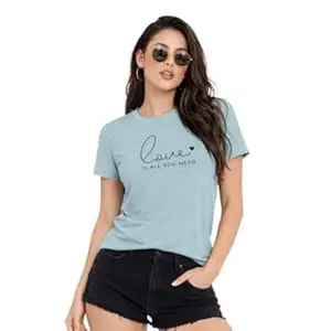 NAVRAAH Women Printed Love Cotton T-Shirt | Regular Fit | Round Neck | Half Sleeve | Soft Breathable Cotton Casual & Everyday Wear Top