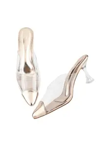 TRYME Transparent Spool Heel Mules Comfortable Heel Voguish Stiletto Heel Pump Shoes for Women & Girls