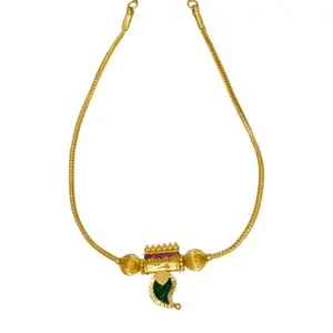 Kollam Supreme Gold Plated Brass Green Mango Pendant Choker Necklace for Girls and Woemns.