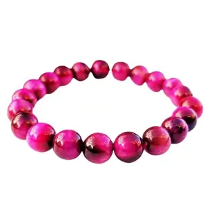 RRJEWELZ Natural Magenta Tigers Eye Agate Round Shape Smooth Cut 8mm Beads 7.5 inch Stretchable Bracelet for Healing, Meditation, Prosperity, Good Luck | STBR_05119