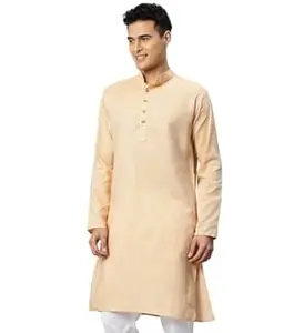 Majestic Man Men's Cotton Regular Fit Traditional Mandarin Collar Ethnic Motifs Solid Long Kurta