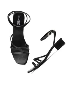 KLAUR MELBOURNE - Stylish Casual and Party 1.5 INCH Black Block Heel Fashion Sandal Comfortable