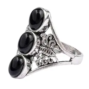 Metal Alloy Rhodium Polished Oval Shape Black Onyx Gemstone Handmade Filgree Ring Indian Size 17 RGS-1395