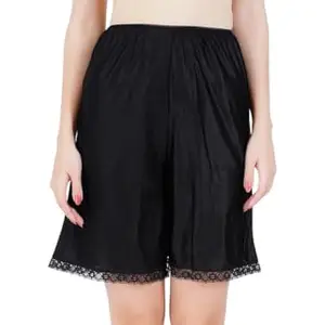 Wemyc Pettipants Nylon Culotte Slip Bloomers Split Skirt I Women Underskirt Shorts I Colour Black I Single Lace (XL)