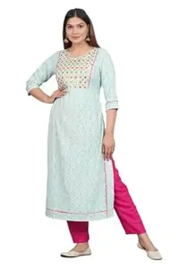 LeWear Women's Stitched Straight Naira Cut Kurti and Pant, Elegant Rayon Kurta, Stylish Design for Daily, Office, Festive & Casual