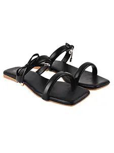 Shoetopia womens Flat-149 Black Flat Sandal - 8 UK (Flat-149-Black)