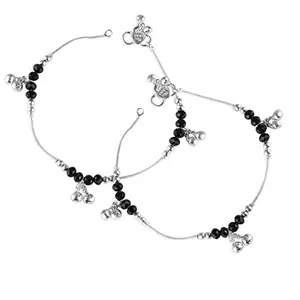 VFJ VIGHNAHARTA FASHION JEWELLERY Vighnaharta Traditional White/Black Metal Anklets Payal Pair for Women Girls [VFJ1014PYL]