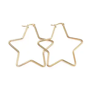 Via Mazzini Gold Plated Stainless Steel No-Rusting No-Tarnish Everyday Wear Star Hoop Earrings For Women And Girls (ER2149)