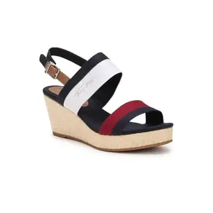 Tommy Hilfiger Cotton Colorblocked Blue Women Wedges Sandals (F23HWFW123) Size- 38