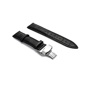 Ewatchaccessories 23mm Genuine Leather Watch Band Strap Fits SANTOS 100 XL W20073X8 Black Deployment Silver Buckle