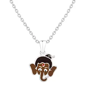 Mahi Rhodium Plated Meena Work Childern's Favourite Bal Ganesha Pendant for Kids (PS1101840R)