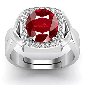 Kirti Sales KIRTI SALESGems 11.00 Ratti Ruby (Manik/Manikya/Maneek) Gemstone Panchdhatu White Silver Plated Ring for Astrological Purpose {Lab - Teseted}
