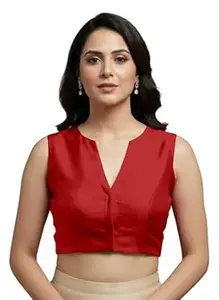 Mehrang Womens Taffeta Padded Blouse, Sleeves V-Neck Stitched Blouse, Full Back Covered Readymade Saree Blouse for Women