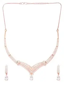 Priyaasi American Diamond Rose Gold Plated Jewellery Set with Necklace and Earrings for Women and Girls (Rose Gold)