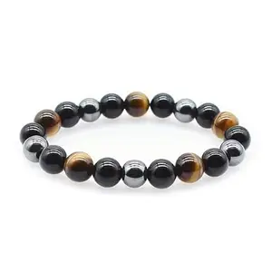 ASHISH CRYSTAL Triple Protection Bracelet for Protection Bring Luck and Prosperity Hematite Black Obsidian Tiger Eye Stone Bracelets