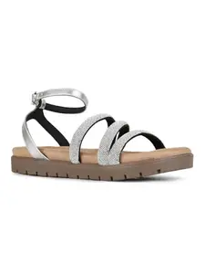 Inc.5 Womens Silver Casual Striped Round Toe Sandals
