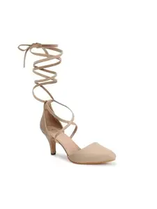 Carlton London Women Beige Stylish Slip-on Pump Shoes with Stiletto Heels, Pointed Toe (39)