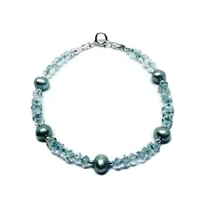 LKBEADS Blue Topaz Bracelet with Silver Plated Clasp – 3.5-4mm Button Beads – Smooth Cut – 7 inch – Healing, Fashion, Gift, Spiritual, Yoga|LK_STACK_01652