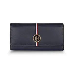 Tommy Hilfiger Ariel Leather Flap Wallet Handbag for Women - Navy, 12 Card Slots