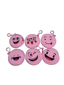 WingsCreations Pack of 6 Pink Emoji Soft Zip Pouch Trendy Purse Plush Coin Money Stationery Accessories Women Stationery Accessories Women Wallet Bag