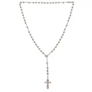 Memoir Steel and ceramic beaded Christian Rosary bead Prayer mala Catholic jewellery necklace (PCKL0884)