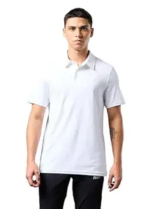 TECHNOSPORT Men's Solid Slim Fit Polo Collar T-Shirt COTFLEX Half Sleeve Button Polyester for Gym Running Workout UPF50+ Anti Odour
