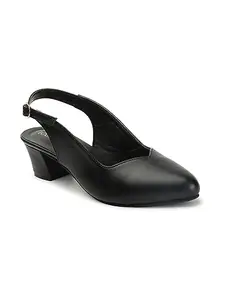 ICONICS Women's ICN-AF-W-02 Sling Back Comfortable and Stylish Block Heel Sandal for Office Casual Formal Wear I Daily Use Black Heeled 5 Kids UK