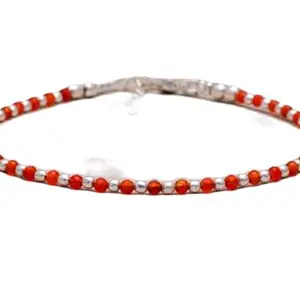 RRJEWELZ Carnelian Bracelet for Men & Women – 2mm Round Faceted Orange Beads – 7 inch with Silver Plated Clasp – Healing, Fashion, Gift, Spiritual, Yoga|LCBR_RR_01819