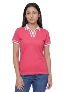 Wear Your Opinion S to 5XL V Neck Stripe Collar Tshirt for Women Polo Top