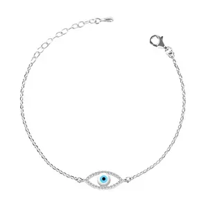 Clara 925 Sterling Silver Evil Eye Halo Bracelet | Adjustable, Rhodium Plated, Swiss Zirconia | Gift for Women and Girls