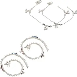 Heer Collection Traditional Jewellery For All Occassions Anklets Payal Pair for Women/Girls Alloy Anklet - Bzr_Combo Payal 110 & 122 (1-Pair Each)